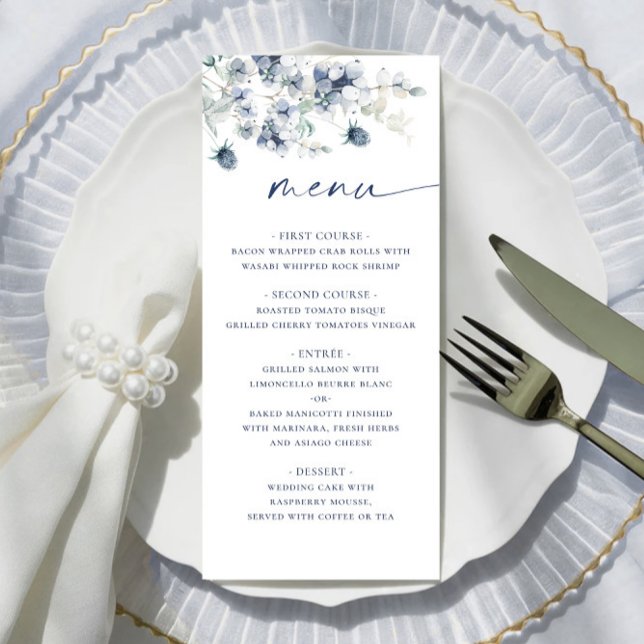 Elegant Dusty Blue Winter Foliage Wedding Menu (Creator Uploaded)