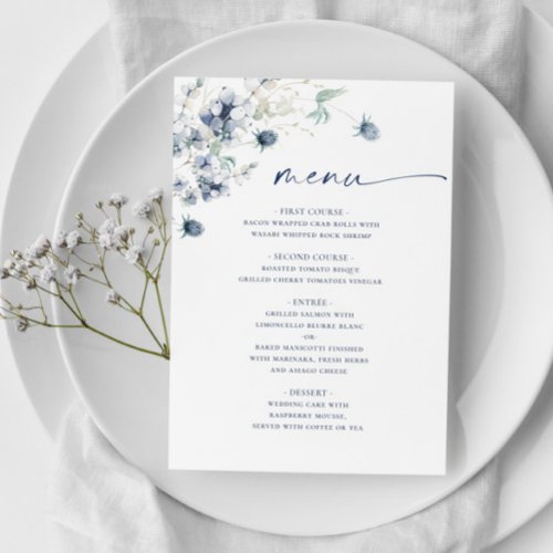 Elegant Dusty Blue Winter Foliage Wedding Menu