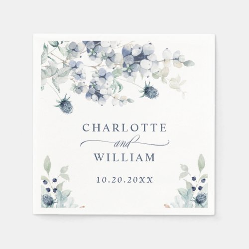 Elegant Dusty Blue Winter Foliage Wedding Napkins