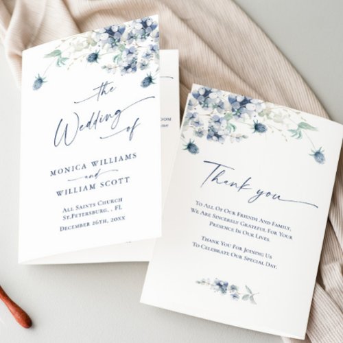 Elegant Dusty Blue Winter Foliage Wedding Program