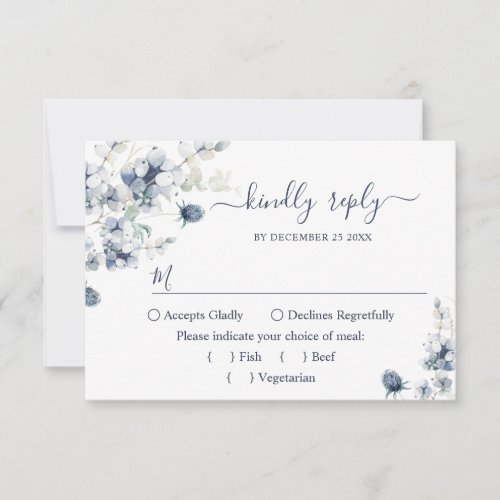 Elegant Dusty Blue Winter Foliage Wedding RSVP Card