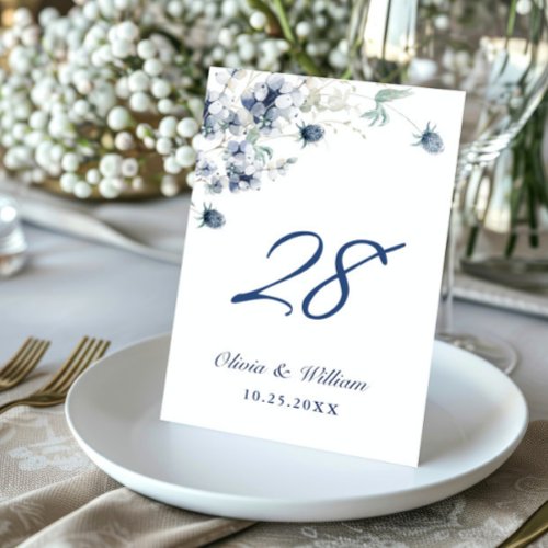 Elegant Dusty Blue Winter Foliage Wedding Table Number