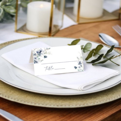 Elegant Dusty Blue Winter Foliage Wedding Table Place Card