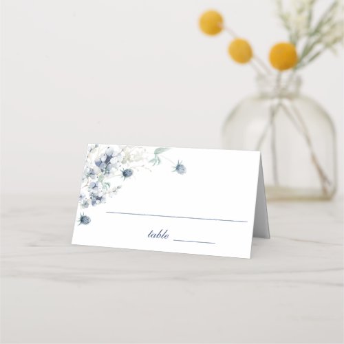 Elegant Dusty Blue Winter Foliage Wedding Table Place Card