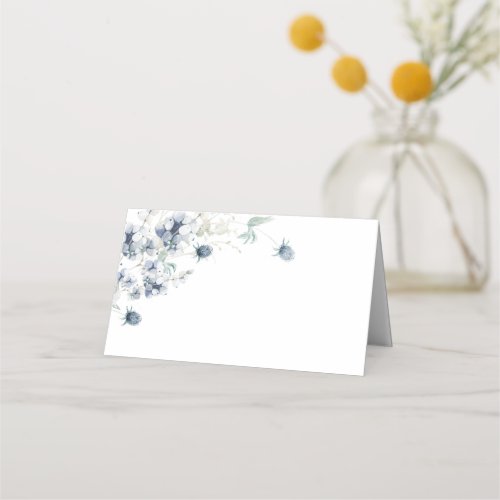 Elegant Dusty Blue Winter Foliage Wedding Table Place Card