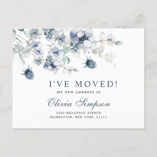 Elegant Dusty Blue Winter Moving Announcement Postcard