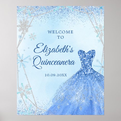 Elegant Dusty Blue Winter Quinceaera Welcome Sign