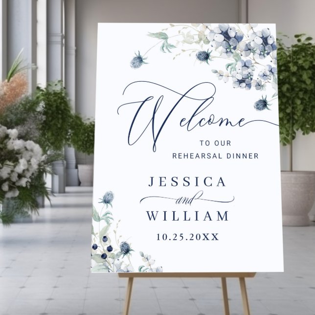 Elegant Dusty Blue Winter REHEARSAL DINNER Welcome Foam Board (Creator Uploaded)