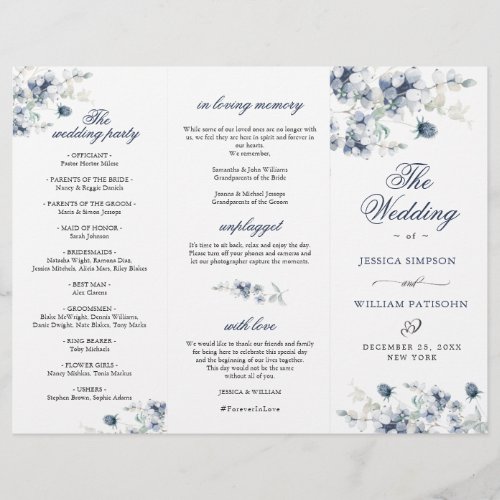 Elegant Dusty Blue Winter Wedding Ceremony Program