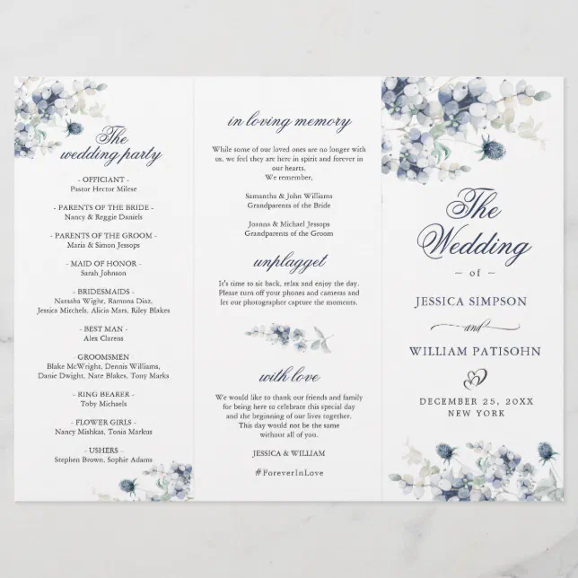 Elegant Dusty Blue Winter Wedding Ceremony Program | Zazzle