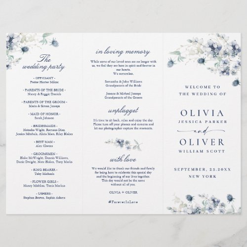 Elegant Dusty Blue Winter Wedding Ceremony Program