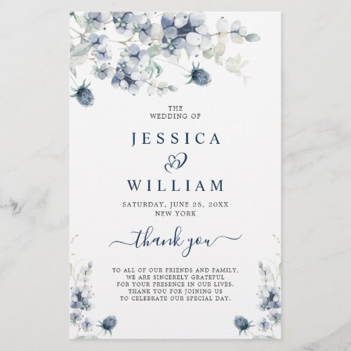 Elegant Dusty Blue Winter Wedding Ceremony Program