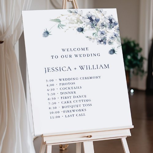 Elegant Dusty Blue Winter Wedding Day Timeline Foam Board