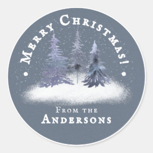 Elegant Dusty Blue Winter Woodland Christmas  Classic Round Sticker
