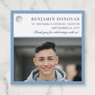 Elegant Dusty Blue with Photo Confirmation Favor Tags