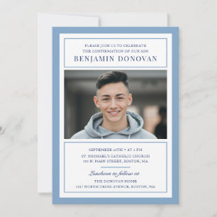 Elegant Dusty Blue with Photo Confirmation Invitation