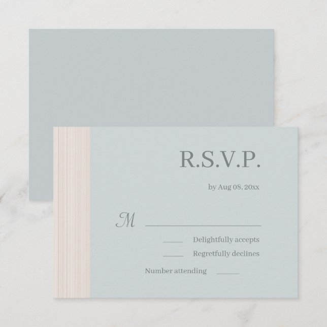 Elegant Dusty Blue Wood Grain Stripes Wedding RSVP Invitation (Front/Back)