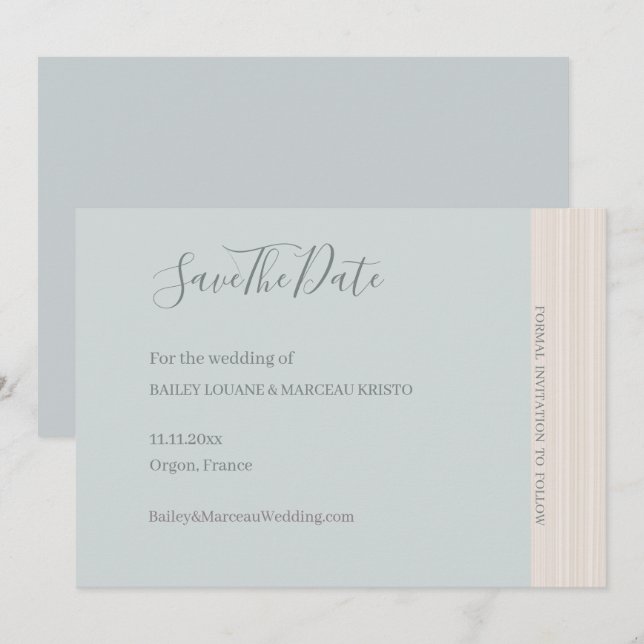 Elegant Dusty Blue WoodGrain Save The Date Wedding Invitation (Front/Back)