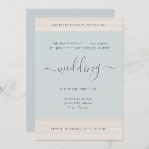 Elegant Dusty Blue WoodGrain Stripes Chic Wedding Invitation