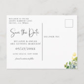 Elegant Dusty Blue Yellow Floral Save the Date Announcement Postcard (Back)