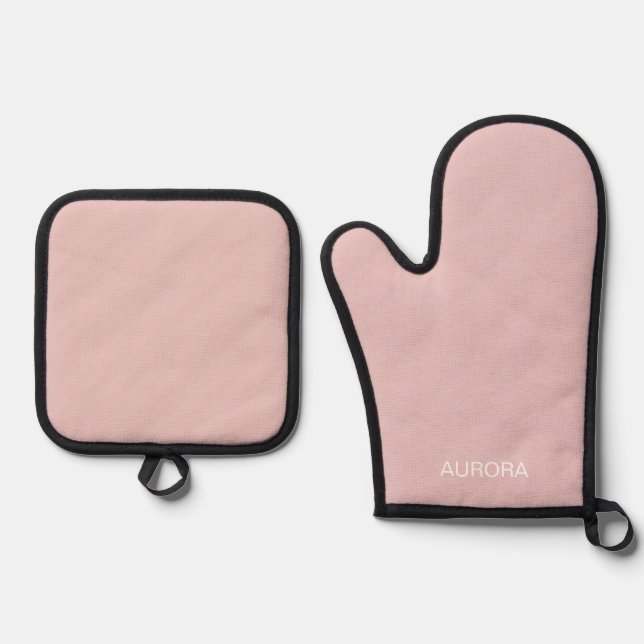 Elegant Dusty Blush Personalized Name -  Oven Mitt & Pot Holder Set (Front)