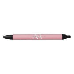 Elegant Dusty Blush Pink Gray Monogram Chic Script Black Ink Pen