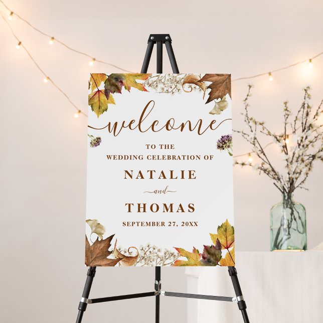 Elegant Dusty Brown Autumn Fall Wedding Welcome Foam Board (Creator Uploaded)