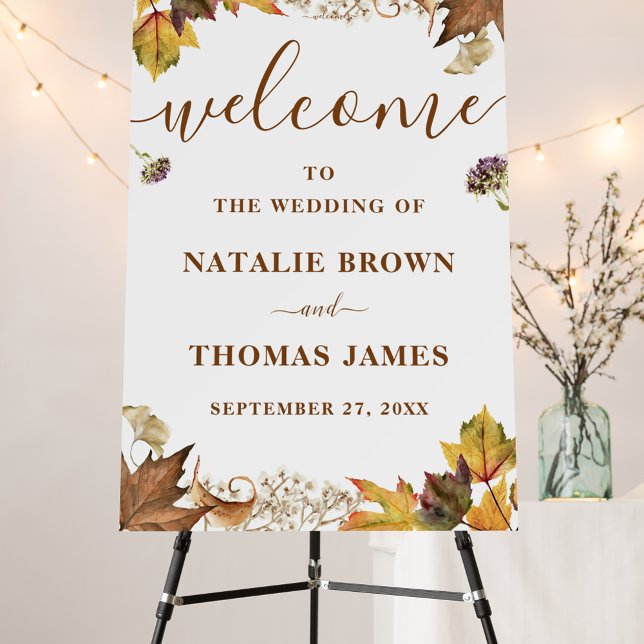 Elegant Dusty Brown Autumn Fall Welcome Wedding Foam Board (Creator Uploaded)