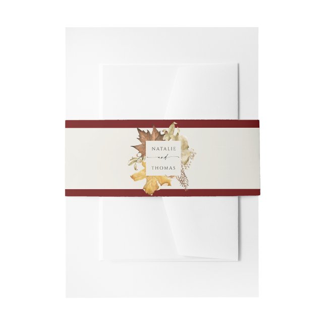 Elegant Dusty Brown Autumn Foliage Fall Wedding Invitation Belly Band (Creator Uploaded)