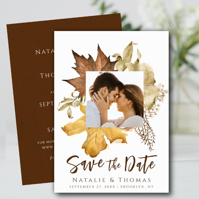 Elegant Dusty Brown Autumn Foliage Fall Wedding Save The Date (Creator Uploaded)