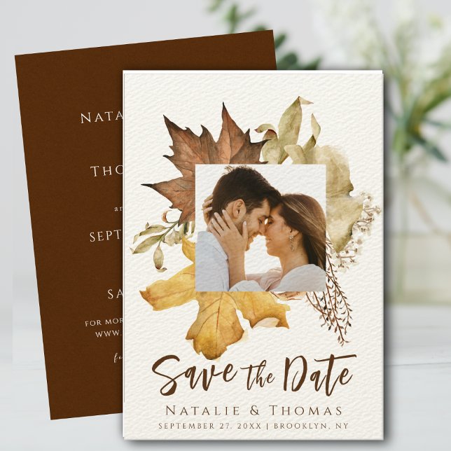 Elegant Dusty Brown Autumn Foliage Fall Wedding Save The Date (Creator Uploaded)
