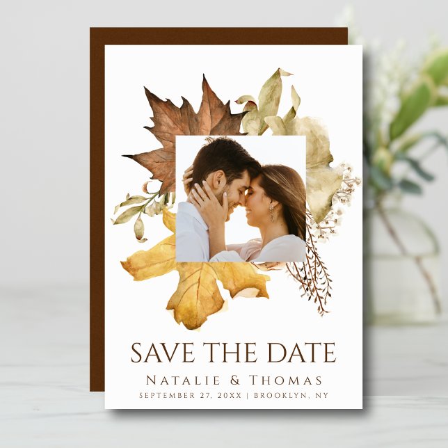 Elegant Dusty Brown Autumn Foliage Fall Wedding Save The Date (Creator Uploaded)