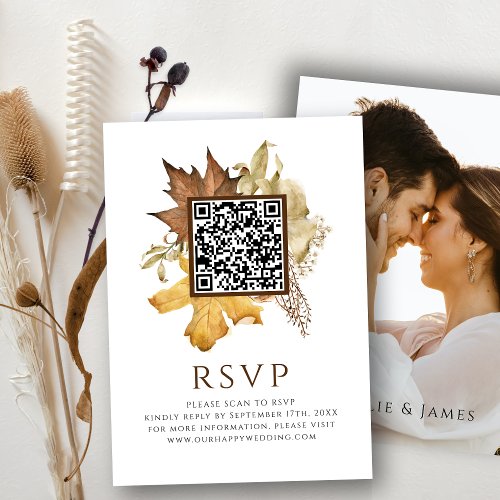 Elegant Dusty Brown Fall Wedding QR Code RSVP Enclosure Card