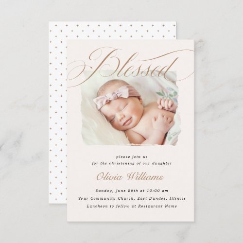 Elegant Dusty Cream Scallops Christening Baptism   Invitation