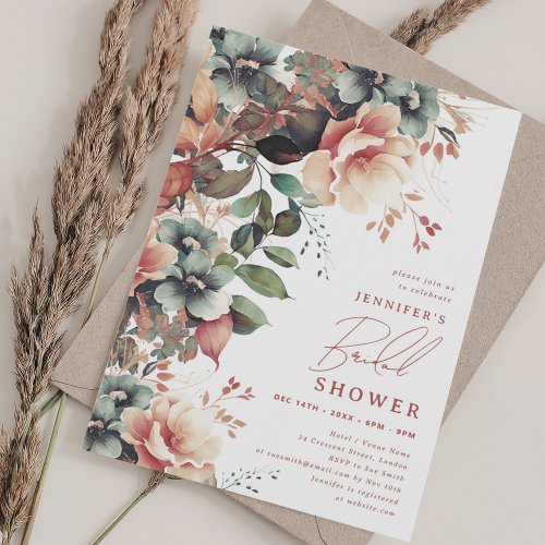 Elegant Dusty Fall Autumn Floral Bridal Shower Invitation