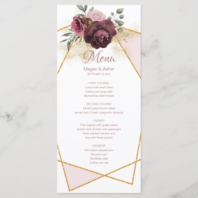 Elegant Dusty Floral Geometric Frame Menu (Front)