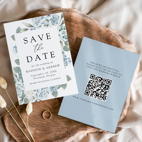 Elegant Dusty Floral QR Code Wedding Save The Date