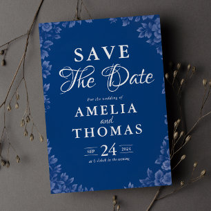 Elegant Dusty French Blue Vintage Floral Wedding Save The Date