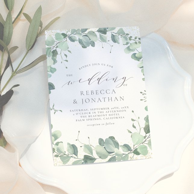Elegant Dusty Green Eucalyptus Greenery Wedding Invitation (Creator Uploaded)