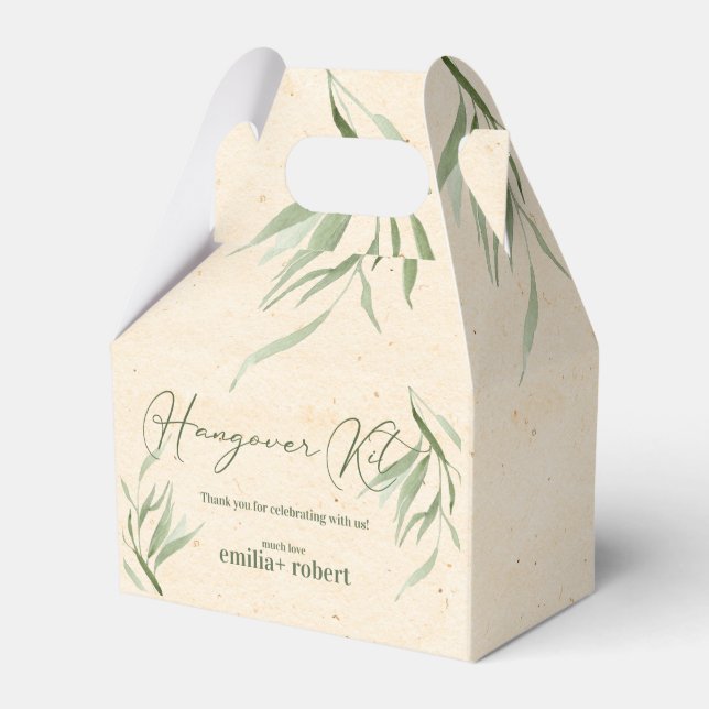 Elegant ,Dusty Green Leaves, Craft Paper Favor Boxes (Front Side)