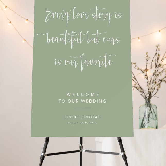 Elegant Dusty Green Modern Welcome Wedding Sign (In Situ (Stand))