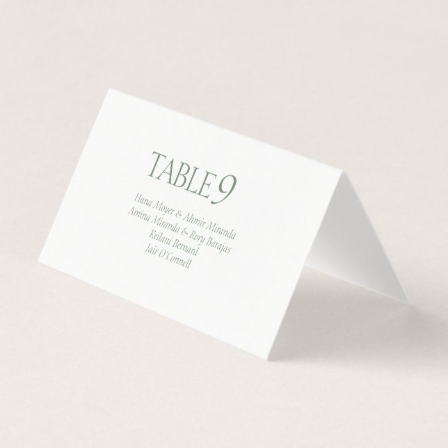 Elegant Dusty Green Monogram Wedding Place Cards (Front)
