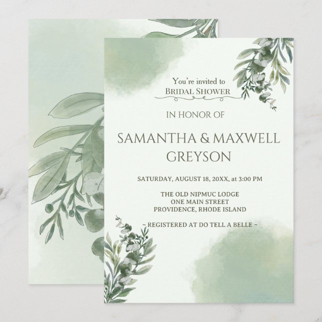 Elegant Dusty Green Script Classic Bridal Shower  Invitation (Front/Back)