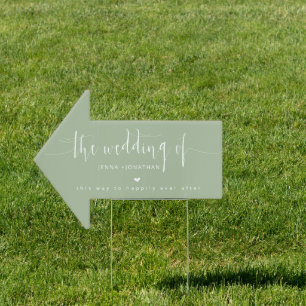 Elegant Dusty Green Script Wedding Direction Arrow Sign