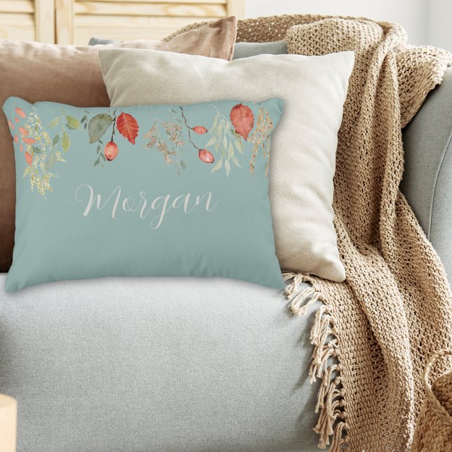 Elegant Dusty Green Watercolor Autumn Floral Accent Pillow (Creator Uploaded)