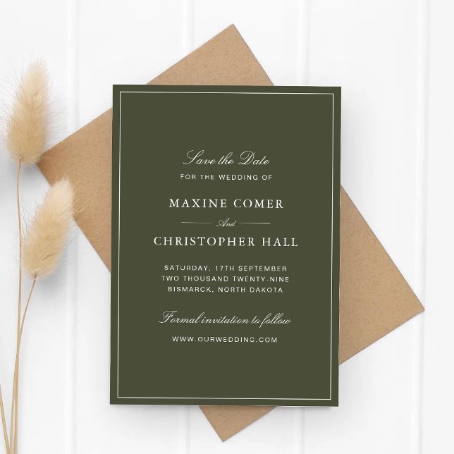 Elegant Dusty Green Wedding Save the Date Card (Elegant dusty green save the date cards announce your wedding with warmth and style.)