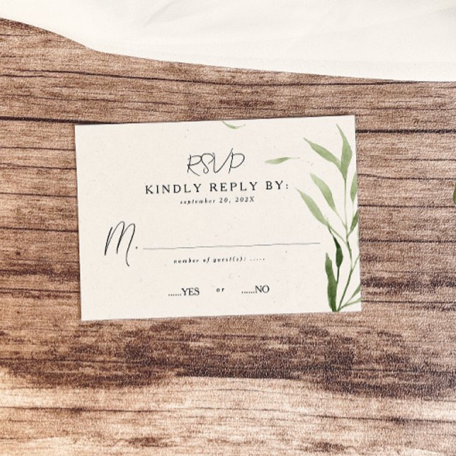 Elegant Dusty Greenery Foliage Wedding RSVP Card (Creator Uploaded)