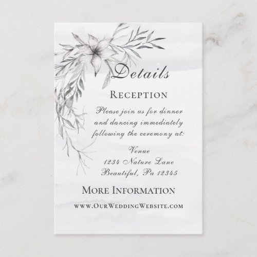 Elegant Dusty Grey White Floral Watercolor Wedding Enclosure Card