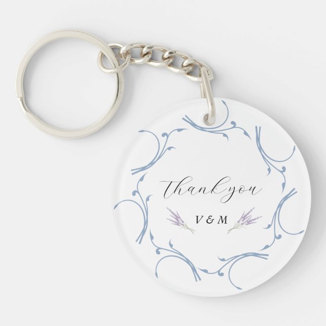 Elegant Dusty Light Blue Circle style Thank You Keychain (Front)