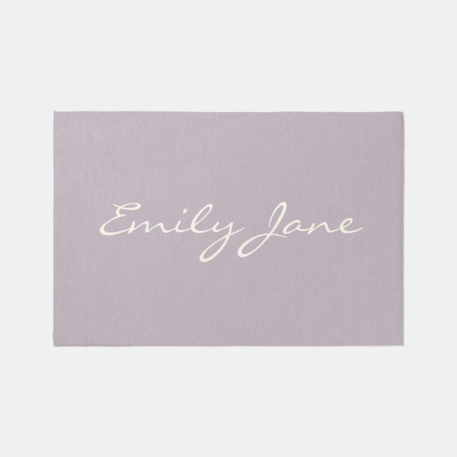 Elegant Dusty Lilac Handwritten Script Name Custom Rug (Front)